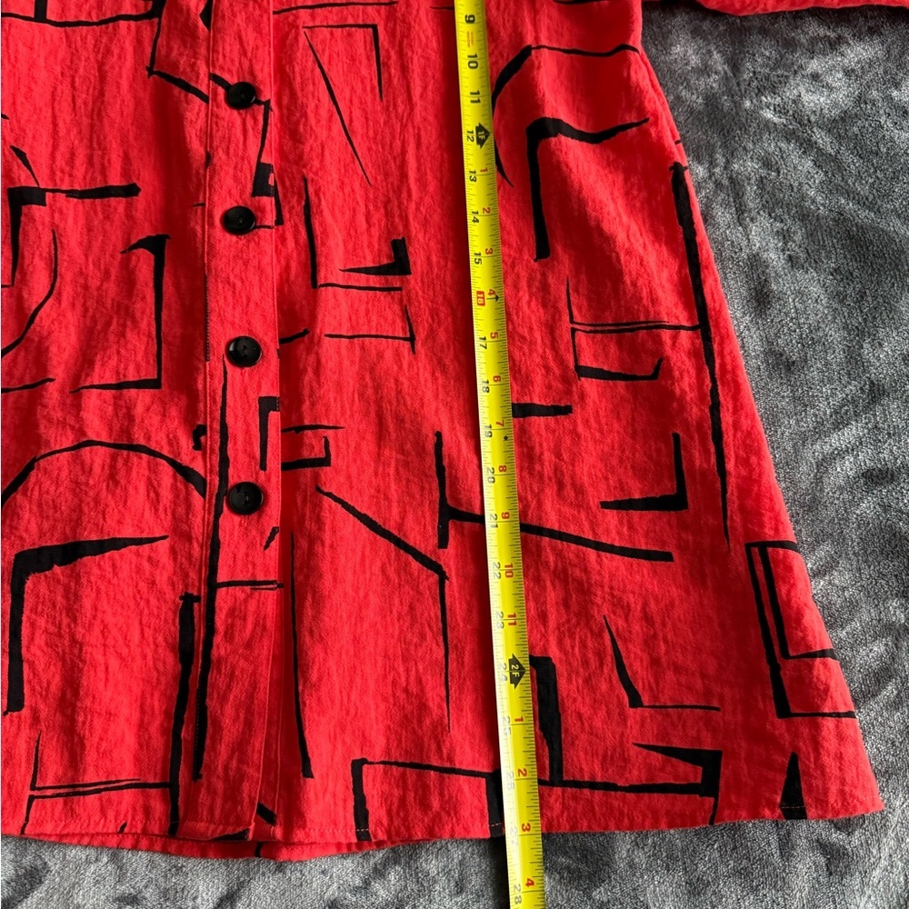 Ali Miles Red Printed Wire collar Button Down Top Size S Back Zipper 3/4 Sleeves - Picture 4 of 12